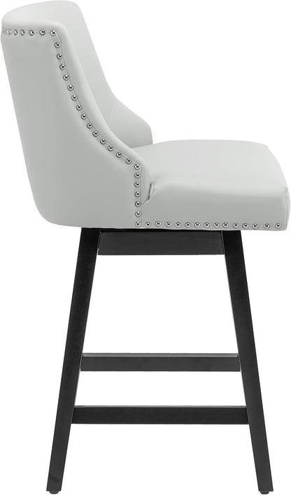 Bar Stools Set of 4, PU Leather Barstools, 26 Inch Upholstered Counter Stools with 13.8" High Back and Footrest, Swivel Counter Height Barstools for Kitchen Island Home Bar Light Gray