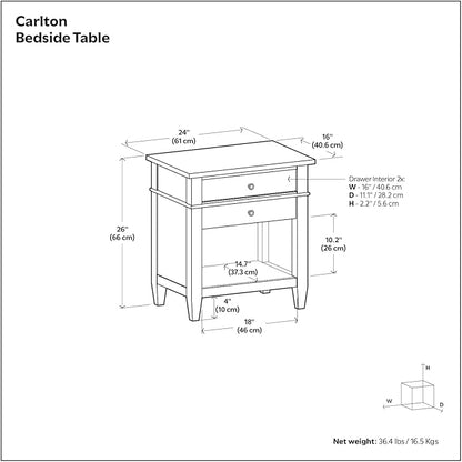SIMPLIHOME Carlton SOLID WOOD 24 Inch Wide Contemporary Bedside Nightstand Table in Black, For the Living Room and Bedroom