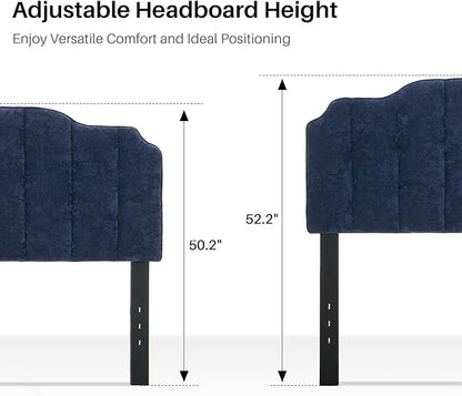 King Size Headboard Dark Blue Upholstered Headboard Adjustable Height&Width Chenille Headboards Modern Vertical Channel Design Bed Head Board, Dark Blue