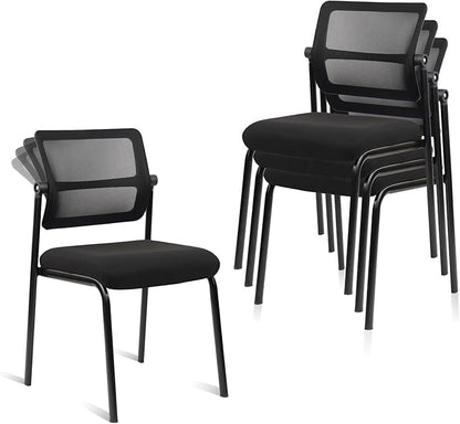 CLATINA Stacking Armless Office Waiting Room Chair with Adjustable Backrest, Mesh Stackable Guest Reception Desk Chairs with Ergonomic Lumbar Support for Home Conference Lobby Side School, Black, 4PK