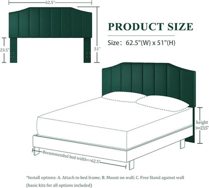 Velvet Queen Size Headboard, Upholstered Headboard Queen/Full Size Wall Mount and Bed Frame Mount, Featuring High-Density Sponge Padding Luxury Texture Easy Assembly Comfort Style-Jade