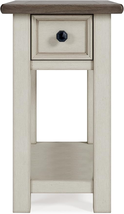 Signature Design by Ashley Bolanburg | Farmhouse Chair-Side End Table – USB Charging Ports, Drawer, Two-Tone Light Brown & Whitewash