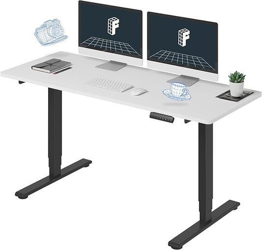 FLEXISPOT E6 Standing Desk 3 Stages Dual Motor Electric 60x24 Inch Whole-Piece Board Height Adjustable Electric Sit Stand Desk(Black Frame + White Desktop, 2 Packages)