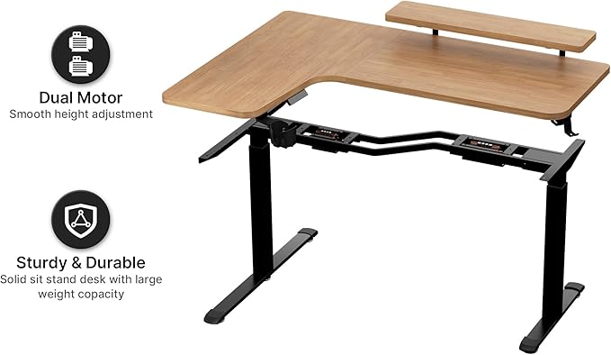 EUREKA ERGONOMIC L Shaped Standing Desk w Keyboard Tray,61" Electric Corner Standing Desk, Computer Desk w LED Monitor Stand,Dual Motor,Solid Wood,Left/Oak