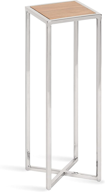 Kate and Laurel Jaspur Modern Drink Table, 7 x 7 x 21, Silver and Wood, Decorative Glam Accent Table for Display and Storage