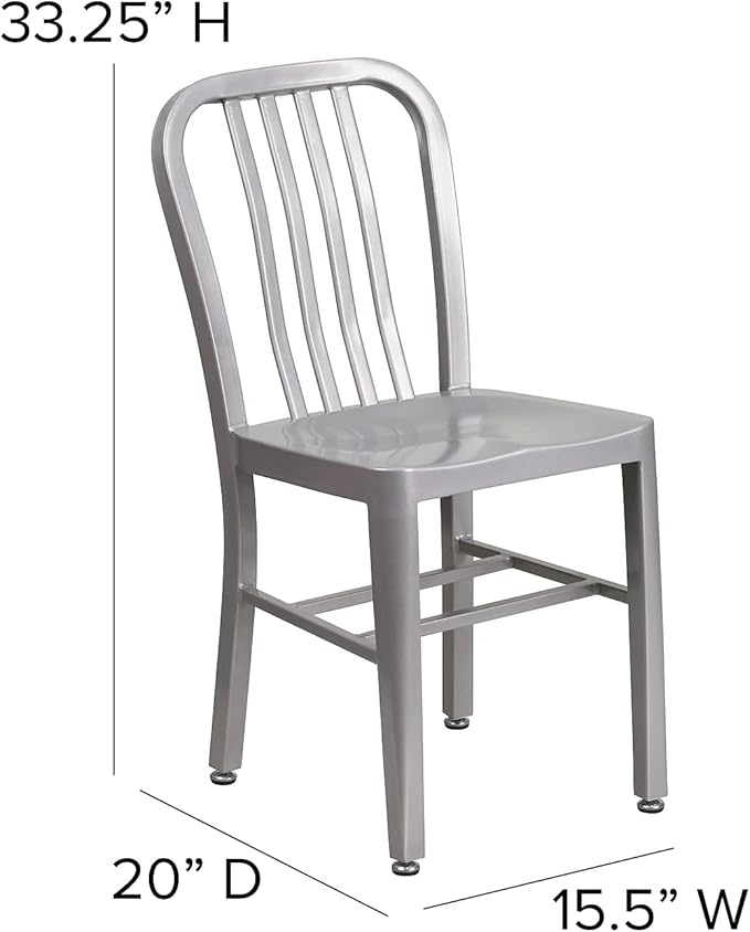 Flash Furniture Commercial Grade Silver Metal Indoor-Outdoor Chair