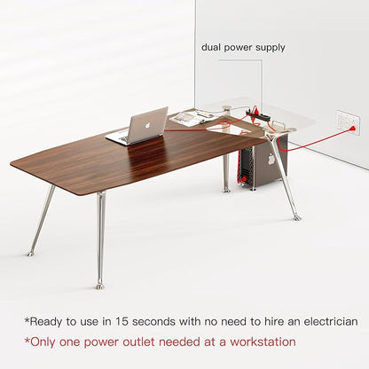 Writing Computer Desk, 60-Inch Large Executive Desk Office Workstation with Chrome-Plated Legs and Built-in Power Outlet, Writing Table Business Furniture, Modern Minimalist Style for Home Office