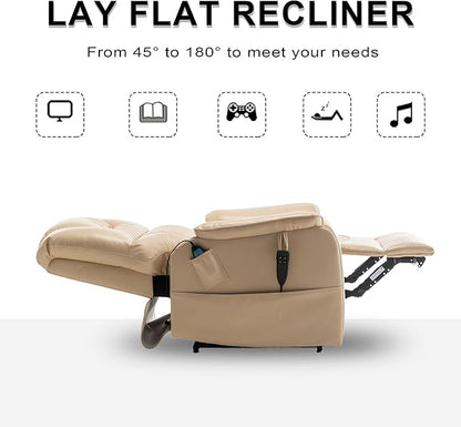 Power Lift Recliner Chair Recliners for Elderly,Lay Flat Air Leather Recliner with Heat and Massage,Dual Motor Lounge Recliners for Living Room