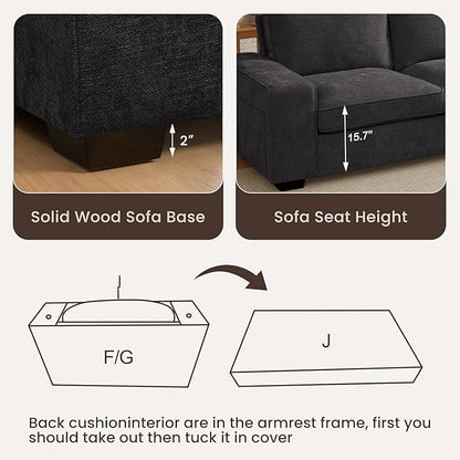 PARKOL 99" L-Shaped Sectional Couch with Storage, Sofa with Reversible Chaise, USB Type-C Charging, Chenille Fabric, Removable Cushion Covers, for Small Space, Apartment, Living Room, Dark Gray