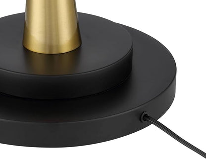 Possini Euro Design Burbank Modern Downbridge Floor Lamp 64" Tall Black Brass Gold Metal Linen Drum Shade for Living Room Reading Bedroom Home Office House