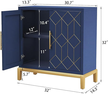 HLR Accent Cabinet with Gold Trim,Storage Cabinet with 2 Doors,Modern Wooden Sideboard for Living Room, Kitchen, Office and Hallway,Blue