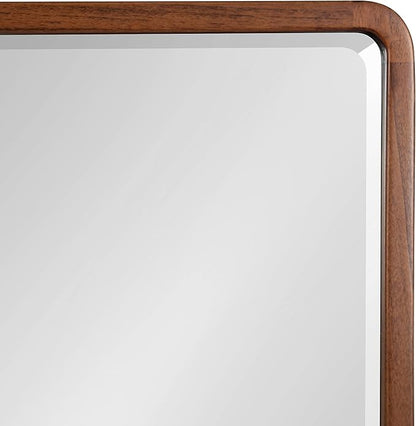 Kate and Laurel McLean Modern Wood Framed Rounded Rectangle Wall Mirror; 20 x 36; Walnut Brown; Decorative Round Rectangular Mirror for Contemporary Wall Decor