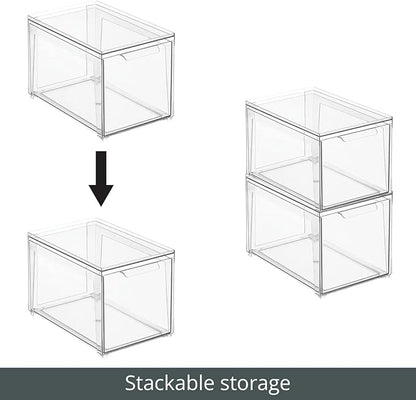 mDesign Plastic Stackable Bathroom Storage with Pull Out Bin Organizer Drawer for Cabinet, Vanity, Shelf, Cupboard, Cabinet, or Closet Organization - Lumiere Collection - Clear