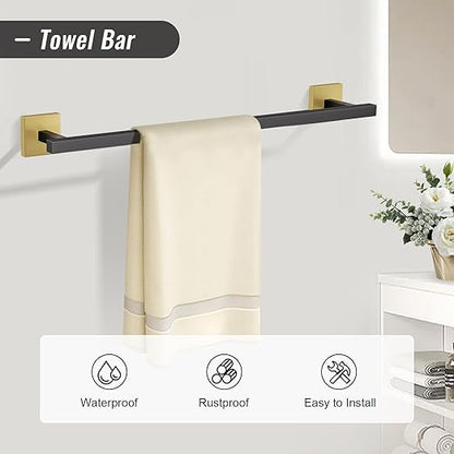 YACVCL Towel Bar Set, 5-Piece Black and Gold Bathroom Hardware Set, Black&Gold Bathroom Accessories Set, SUS304 Stainless Steel 23.6 Inch Towel Holder Towel Racks Set Wall Mounted