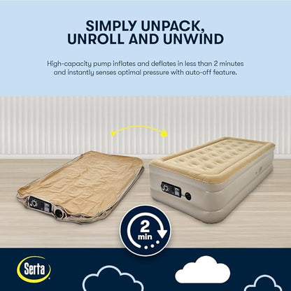 Serta Raised Air Mattress with Never Flat Pump | Luxury Inflatable Mattress with Built in Air Pump to Ensure a Good Night’s Rest | Heavy Duty Blow Up Mattress with Self Inflating Pump