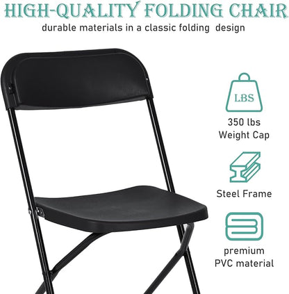 80 Pack Plastic Black Folding Chairs, Portable Stackable Commercial Party Folding Chairs with Steel Frame 350lbs for Home Office Outdoor Indoor Office Wedding Party Event