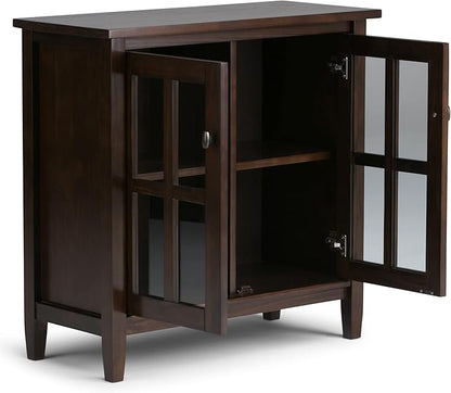 SIMPLIHOME Warm Shaker SOLID WOOD 32 inch Wide Transitional Low Storage Cabinet in Tobacco Brown for the Living Room, Entryway and Family Room