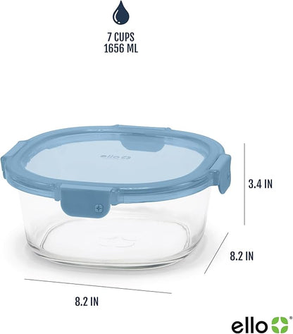 Ello Color Lock 7 Cup 4PC, 2 Pack Glass Meal Prep Sets Leak-Proof Glass Food Storage Containers with Airtight BPA-Free Plastic Lids, Dishwasher, Microwave, and Freezer Safe, Desert Festival