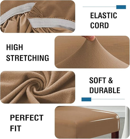 H.VERSAILTEX 100% Waterproof Bar Stool Cover Stretch Counter Stool Pub Chair Slipcover for Dining Room Removable Soft Thick Solid Fleece Fabric Bar Stool Slipcovers Set of 4, Sand