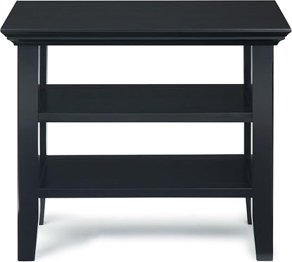 SIMPLIHOME Acadian 14-inch Wide Solid Wood Narrow End Table in Black, Transitional-Style Side Table for Living Room, Bedroom, or Family Room with 2 Open Shelves