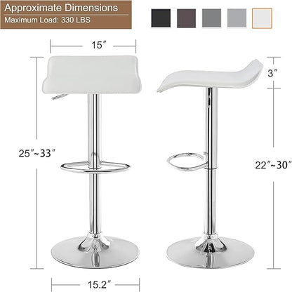VECELO Bar Stools Set of 4, Armless Adjustable Swivel Barstools, Modern Backless Counter Height Stools for Kitchen, Island, Bar, Pearl White