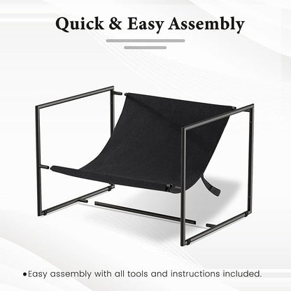 Furnilivng Large Sling Accent Chair Set of 2, Comfortable Boucle Fabric Arm Chair, Upholstered Cozy Reading Chair for Living Room, Bedroom, Dressing Room, Home Office, Black