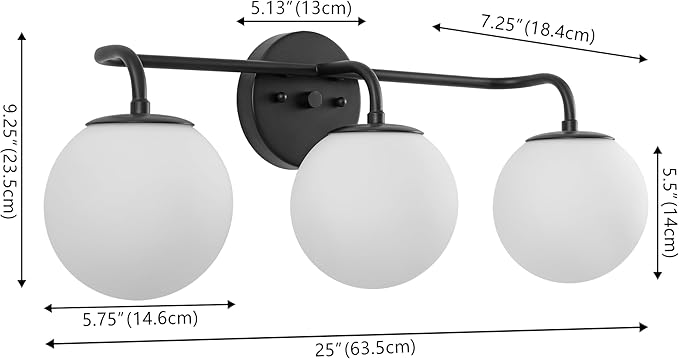 JONATHAN Y JYL3536B Louis Parisian Globe 25" 3-Light Metal/Frosted Glass Modern Contemporary LED Vanity Light Midcentury, Glam, Transitional, Bathroom, Powder Room, Dressing Room, Bedroom, Black