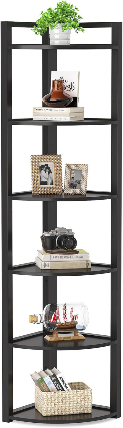 Tribesigns 6 Tier Corner Shelf, 70.9 Inch Tall Corner Bookshelf Small Bookcase Modern Corner Shelving Unit Storage Rack for Living Room, Home Office, Kitchen, Small Space (Black)