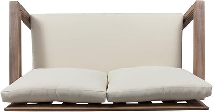 Christopher Knight Home Rammus 2 Pieces Outdoor Conversation Set, Acacia Wood Chat Set, Rectangular Coffee Table and Patio Loveseat Sofa, Slat Design Patio Furniture Set for Garden, Beige + Brown
