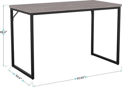Martha Stewart Noah Home Office Parsons Desk in Gray Wood Grain with Oil Rubbed Bronze Metal Frame