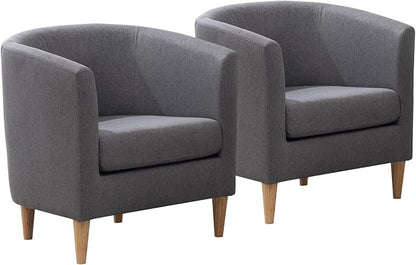 Accent Barrel Chair Set of 2, Modern Comfy Living Room Chairs with Armrest Small Reading Chair with Cozy Soft Padded for Bedroom Reception Room Cafe, Grey