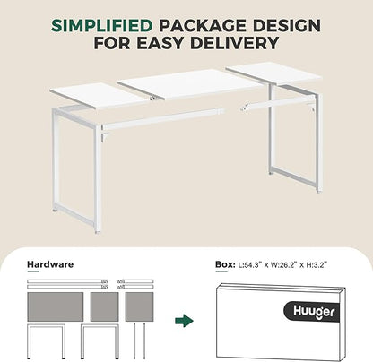 Huuger Computer Desk, 70 Inch Office Desk, Gaming Desk with Storage, Writing Desk Work Desk for Home Office, Study, Long Simple Desk, Large Legroom, Metal Frame, White