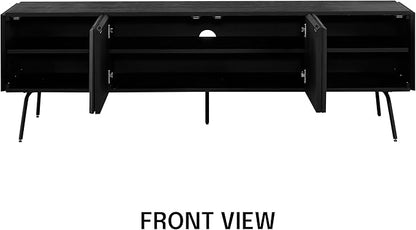 NTC Veil TV Stand with 4 Doors for TVs up to 75’’, Media Console with Vertical Groove Design and Metal Legs, Modern Entertainment Center for Living Room and Bedroom, Effortless Assembly, Burnt Black