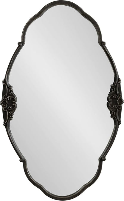 Kate and Laurel Novella Vintage Glam Ornate Mirror; 30 x 18; Black; Traditional Baroque Wall Mirror for Use as Decorative Bathroom Mirror or Fireplace Mantel Mirror