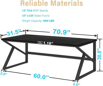 HSH 70 Inch Long Black Desk, Large Metal Wood Computer Desk for 2 Monitors, Modern Home Office PC Laptop Desk for 2 People Executive Writing Work Study Gaming, Simple Bedroom Living Room Black Table