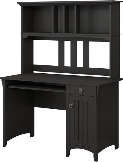 Bush Furniture Salinas Computer Desk with Hutch | Study Table with Drawers, Cabinets & Pullout Keyboard/Laptop Tray | Modern Home Office Desk in Vintage Black | Work Desk with Storage
