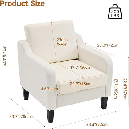 Accent Chairs Set of 2 for Living Room, Modern Velvet Living Room Chairs with Wide Backrest, Upholstered Comfy Chair with Cushion, Oversized Sofa Chair with Wood Legs, Single Armchair, Beige