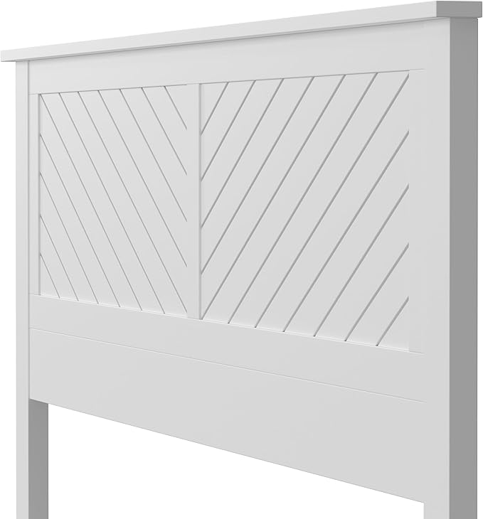 Serene Poplar Wood King Size Headboard in White, Modern Farmhouse Panel with Chevron Scoring, Casual Coastal Style, Easy Assembly, Quality Materials