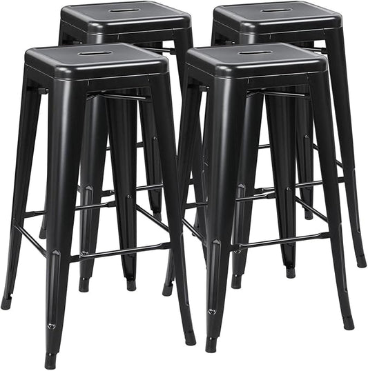 Yaheetech 30 Inch Metal Bar Stools Set of 4, Bar Height Backless Bartools, Industrial Stackable Bar Chairs with Footrest for Kitchen/Dining Room/Bistro/Patio, Black