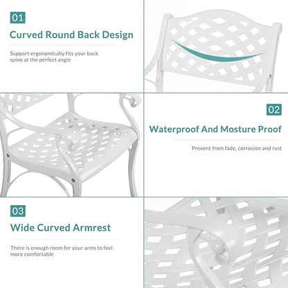 MEETWARM 9-Piece Outdoor Patio Dining Set, 8 Outdoor Dining Chairs and 1 Oval Table with 2" Umbrella Hole, All Weather Cast Aluminum Patio Funiture Set for Backyard, Garden, Patio,White
