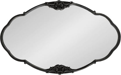 Kate and Laurel Novella Vintage Glam Ornate Mirror; 30 x 18; Black; Traditional Baroque Wall Mirror for Use as Decorative Bathroom Mirror or Fireplace Mantel Mirror