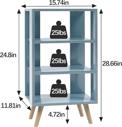 Night Stand, Blue Kids Nightstand, Modern End Table with Open Storage, 3-Tier Nursery Bedside Table for Small Space, Living Room, Bedroom