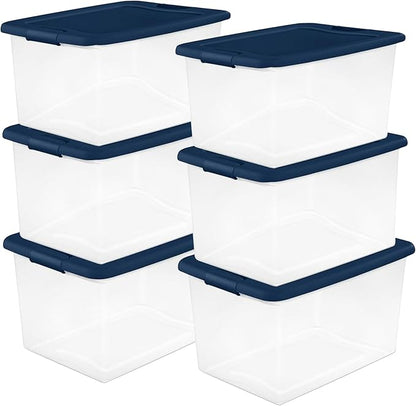 Sterilite 12-Pack Color Program, Large Clear Plastic Storage Bins with Lids, 64 Quart, Blue - Stackable Organizing Container Boxes for Closet, Bathroom, and Office
