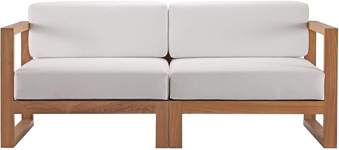 Modway EEI-4256-NAT-WHI-SET Upland Patio Teak Wood 2-Piece Sectional Sofa Loveseat, Natural White