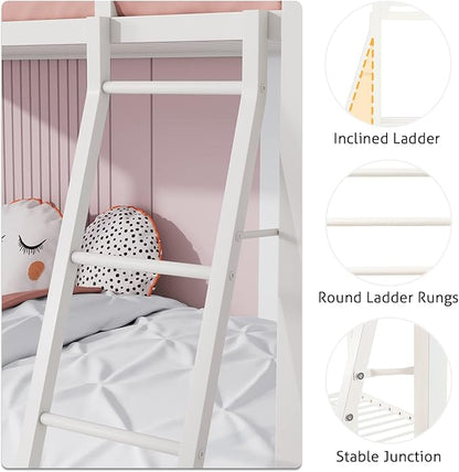 SHA CERLIN Loft Bunk Bed Twin Over Twin Size with Ladder and Guardrail,Heavy Duty Metal Slats Support No Box Spring Needed Small Space Saving Furniture for Bedroom Dorm,White