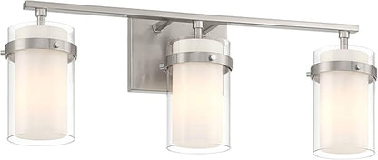 Possini Euro Design Kazran Modern Wall Light Brushed Nickel Slender Hardwire 21 1/4" 3-Light Fixture Frosted White Glass Shade for Bedroom Bathroom Bedside Vanity Living Room Mirror Hallway Dining