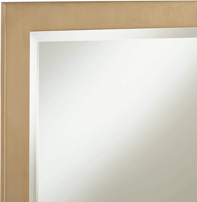 Possini Euro Design Metzeo Rectangular Vanity Decorative Wall Mirror Modern French Brass Gold Metal Frame Beveled Glass Edge 22" Wide for Bathroom Bedroom Living Room Home House Office Entryway