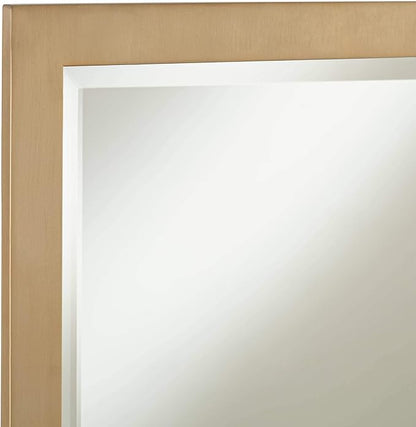 Possini Euro Design Metzeo Rectangular Vanity Decorative Wall Mirror Modern French Brass Gold Metal Frame Beveled Glass Edge 22" Wide for Bathroom Bedroom Living Room Home House Office Entryway