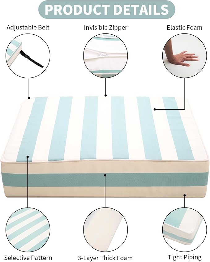 Outdoor Seat Cushions Set for Patio Furniture Deep Seating Patio Cushion Set Weather-Resistant Thick Cushions 25.6" W x 25.6" D x 5”T,Light Blue Stripes