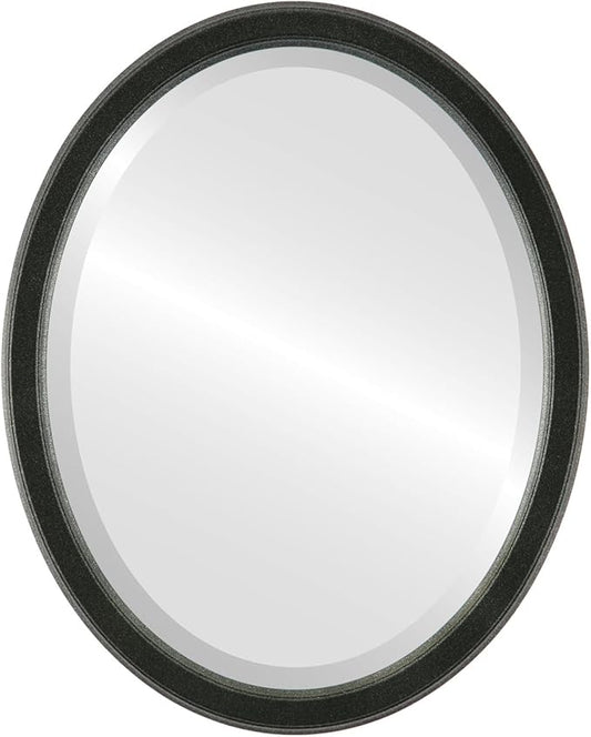 OVALCREST Oval Beveled Wall Mirror for Home Decor - Toronto Style - Black Silver - 22" x 18"